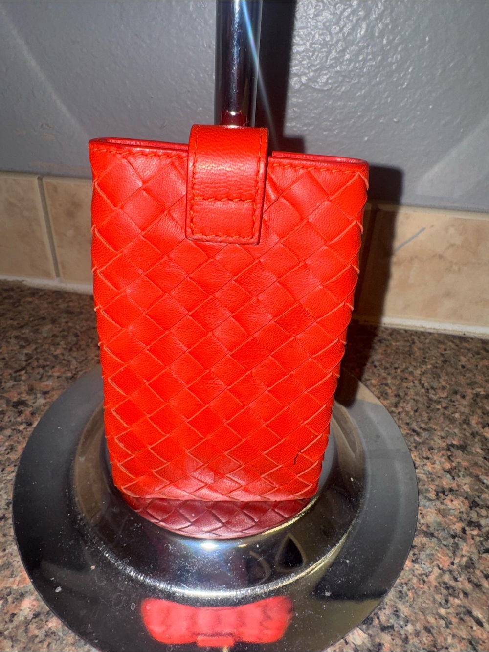 Bottega Veneta Red Intrecciato Leather Phone Sleeve EUC - Picture 2 of 4